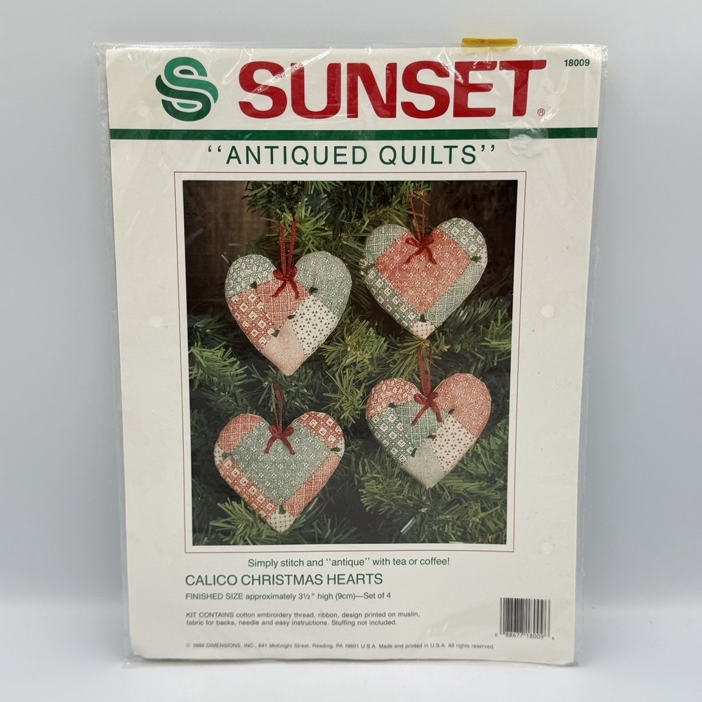 VTG 1989 Sunset‎ Calico Christmas Hearts Kit 18009 Antiqued Quilts USA Country